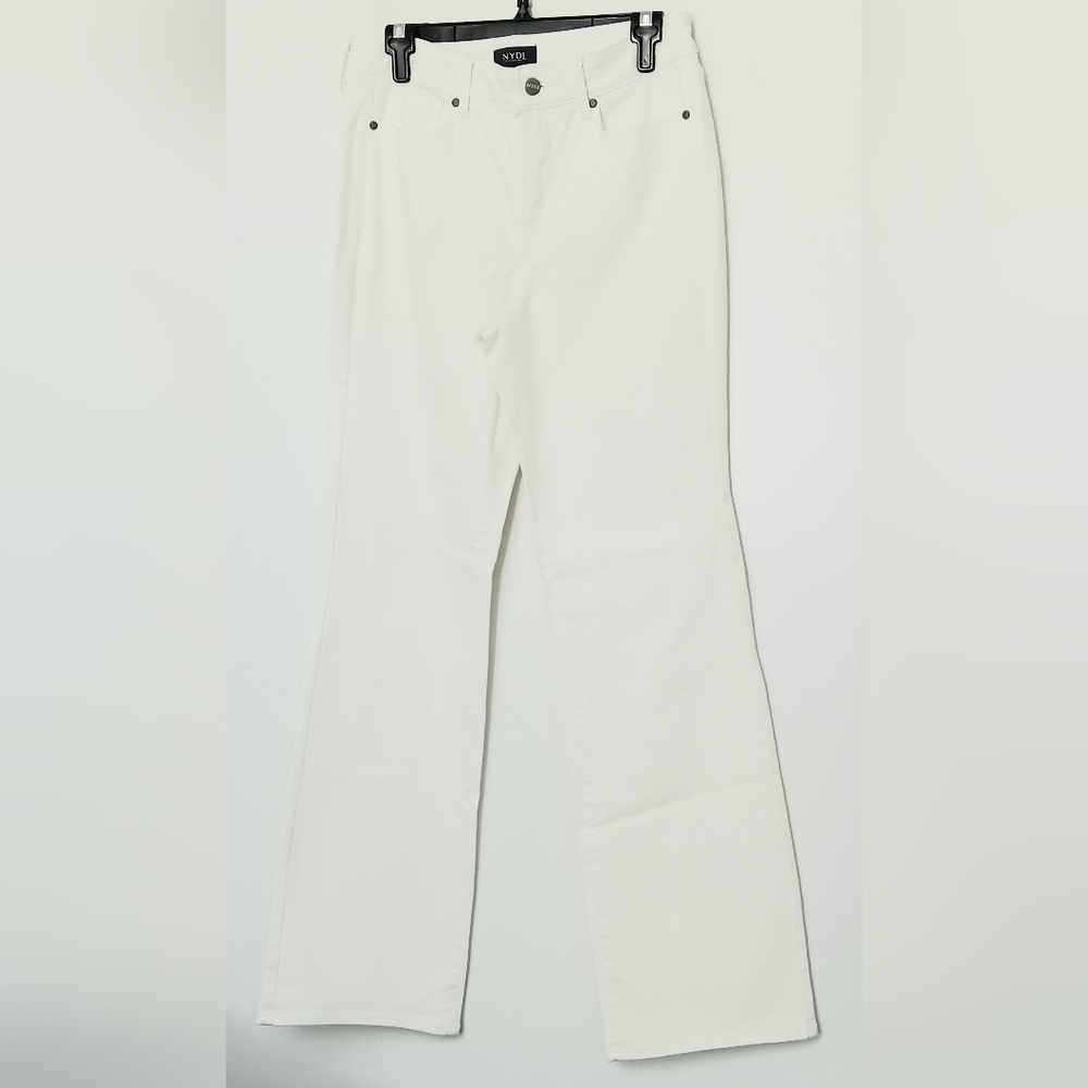 NYDJ‎ Jeans Women's Size 8 White High Rise Flare Jeans Pockets Zip Up Pre-owned